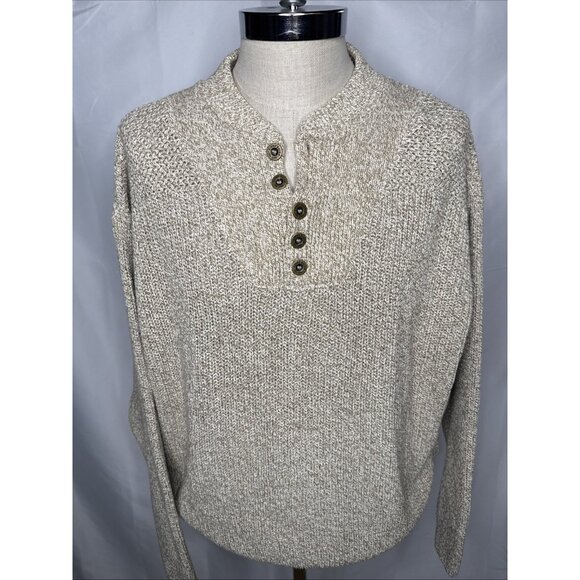 Vintage Eddie Bauer Fisherman Sweater Mens XL Tan Cable Knit USA Deadstock New